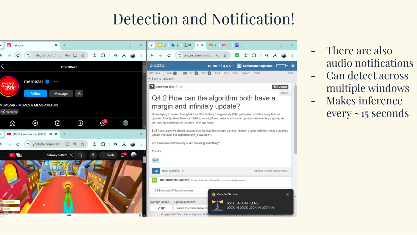 Lighthouse detecting distractions and sending lock-in notifications